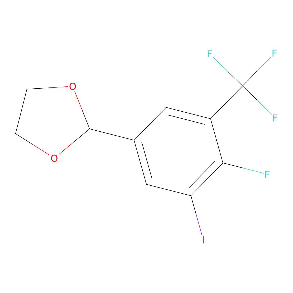 2-(4-Fluoro-3-iodo-5-(trifluoromethyl)phenyl)-1,3-dioxolane molecular structure, CAS 2918962-05-5