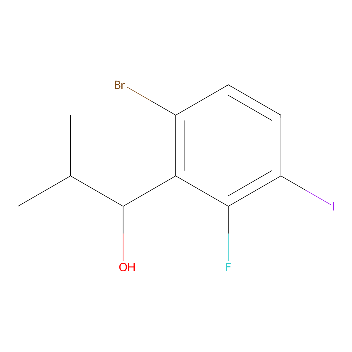 1-(6-Bromo-2-fluoro-3-iodophenyl)-2-methylpropan-1-ol molecular structure, CAS 2918963-71-8