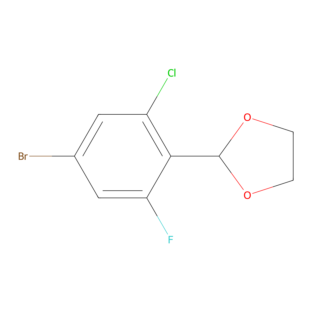 2-(4-Bromo-2-chloro-6-fluorophenyl)-1,3-dioxolane molecular structure, CAS 2918963-72-9