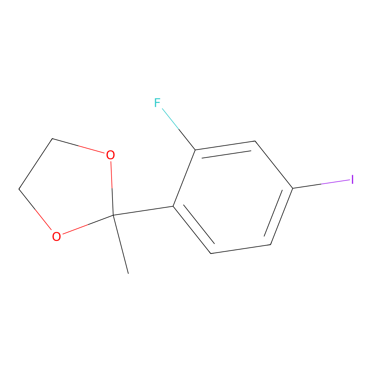 2-(2-Fluoro-4-iodophenyl)-2-methyl-1,3-dioxolane molecular structure, CAS 2918964-52-8