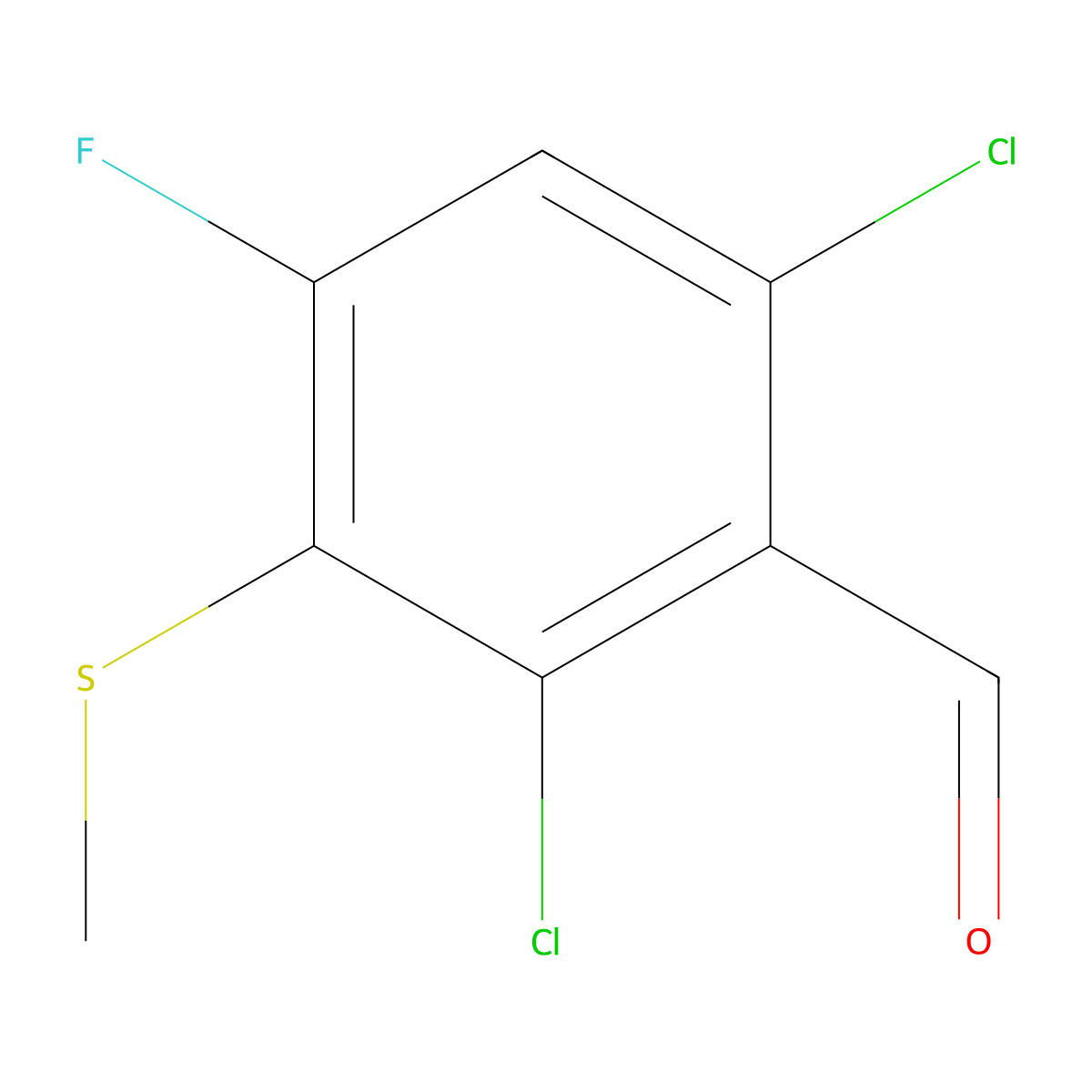 2,6-Dichloro-4-fluoro-3-(methylthio)benzaldehyde molecular structure, CAS 2918966-07-9