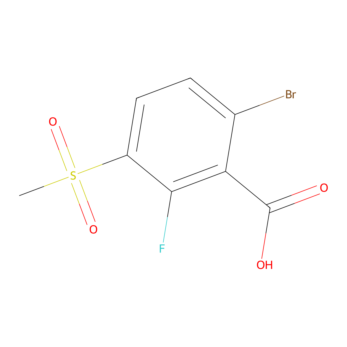 6-Bromo-2-fluoro-3-(methylsulfonyl)benzoic acid molecular structure, CAS 2918966-14-8