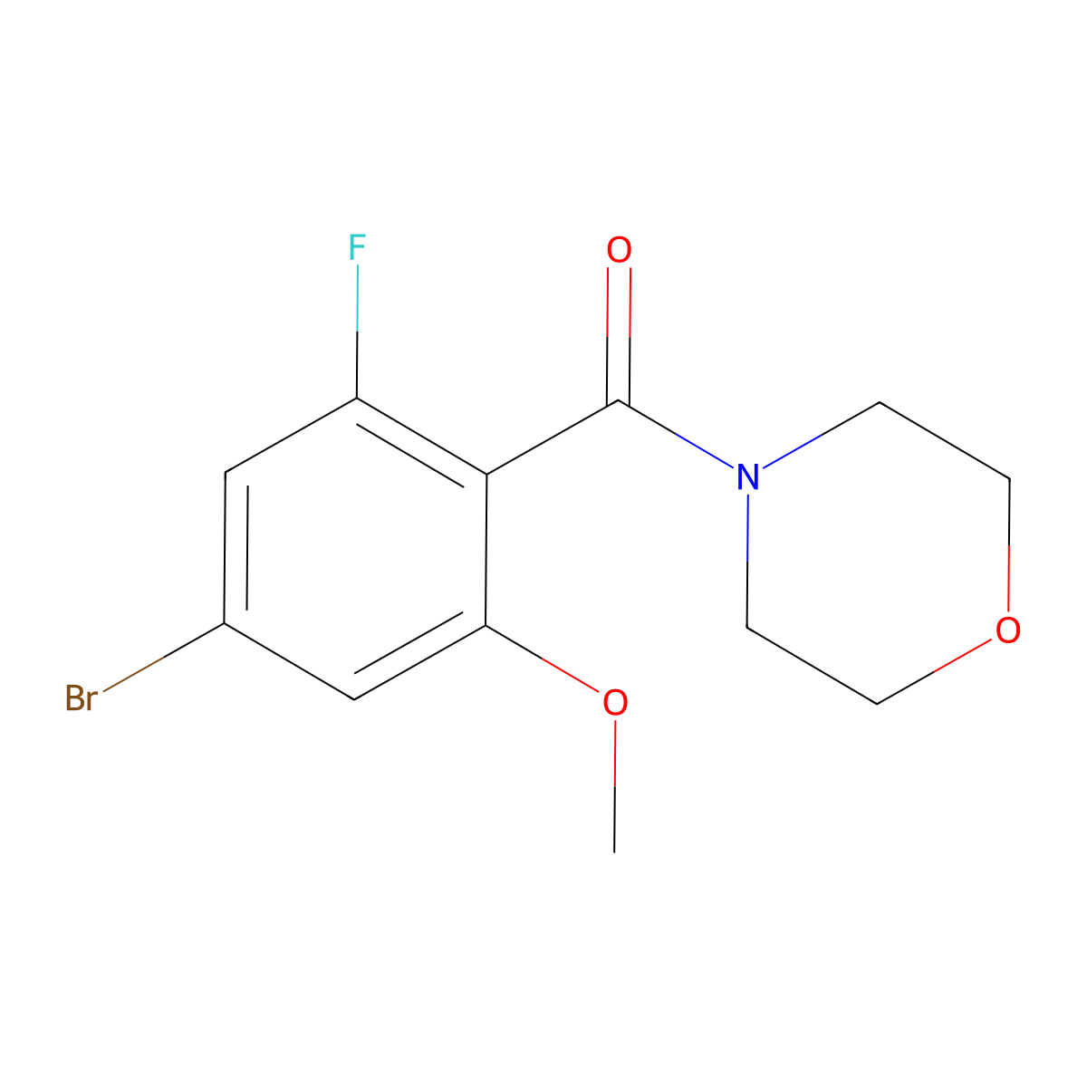 (4-Bromo-2-fluoro-6-methoxyphenyl)(morpholino)methanone molecular structure, CAS 2918968-44-0