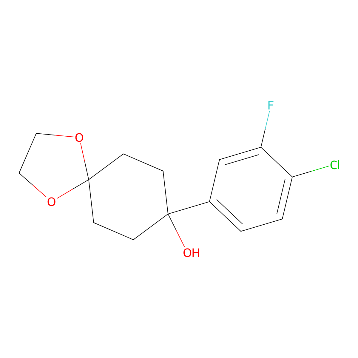 8-(4-Chloro-3-fluorophenyl)-1,4-dioxaspiro[4.5]decan-8-ol molecular structure, CAS 2918969-26-1