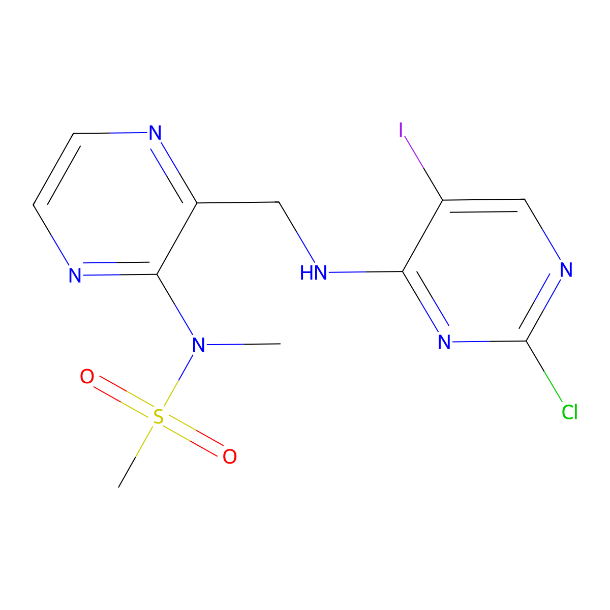 N-(3-(((2-chloro-5-iodopyrimidin-4-yl)amino)methyl)pyrazin-2-yl)-N-methylmethanesulfonamide molecular structure, CAS 2919213-53-7