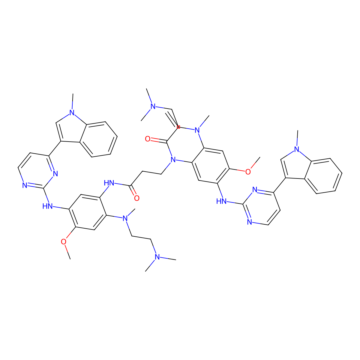 N-(2-((2-(Dimethylamino)ethyl)(methyl)amino)-4-methoxy-5-((4-(1-methyl-1H-indol-3-yl)pyrimidin-2-yl)amino)phenyl)-N-(3-((2-((2-(dimethylamino)ethyl)(methyl)amino)-4-methoxy-5-((4-(1-methyl-1H-indol-3-yl)pyrimidin-2-yl)amino)phenyl)amino)-3-oxopropyl)acrylamide molecular structure, CAS 2919324-18-6