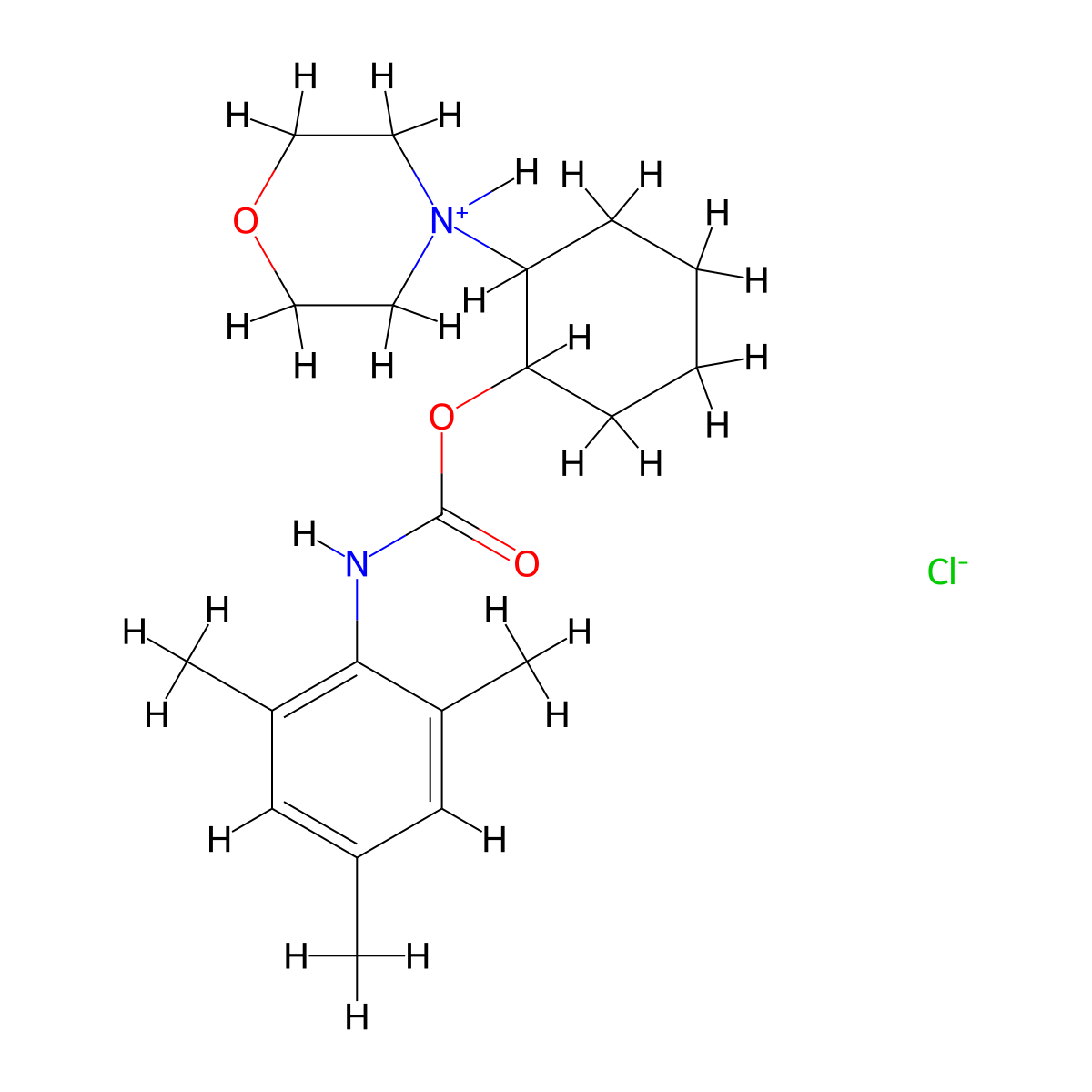 Carbanilic acid, 2,4,6-trimethyl-, 2-morpholinocyclohexyl ester, hydrochloride molecular structure, CAS 29195-00-4