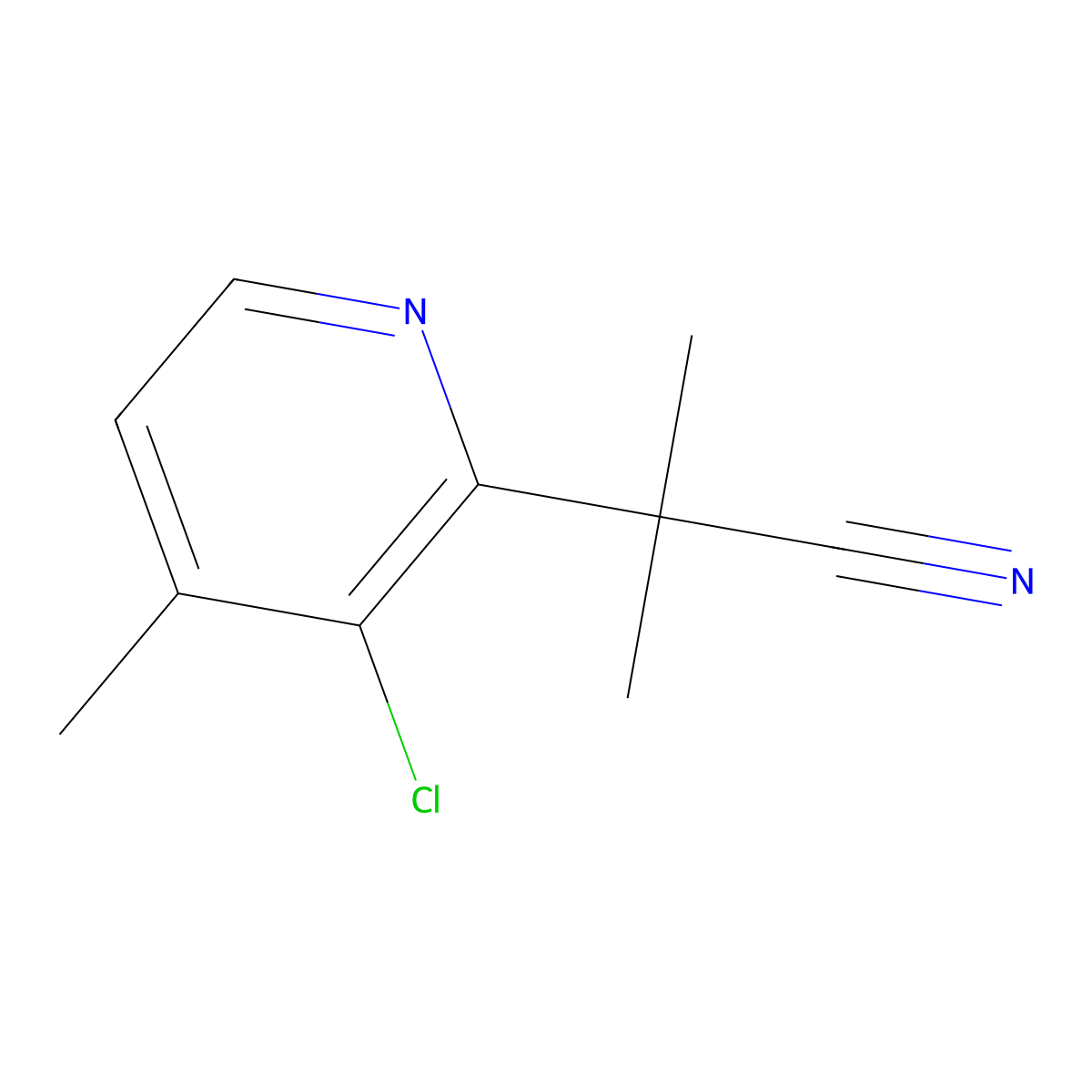 2-(3-Chloro-4-methylpyridin-2-yl)-2-methylpropanenitrile molecular structure, CAS 2919559-72-9