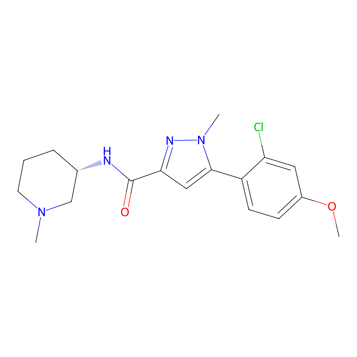 5-(2-chloro-4-methoxyphenyl)-1-methyl-N-[(3S)-1-methylpiperidin-3-yl]pyrazole-3-carboxamide molecular structure, CAS 2919851-73-1