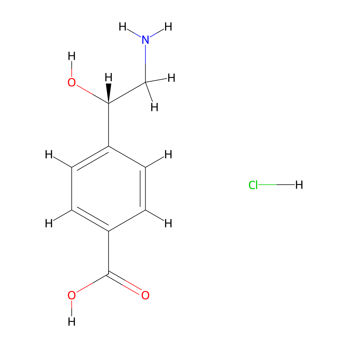 4-[(1S)-2-amino-1-hydroxyethyl]benzoic acid hydrochloride molecular structure, CAS 2919940-50-2