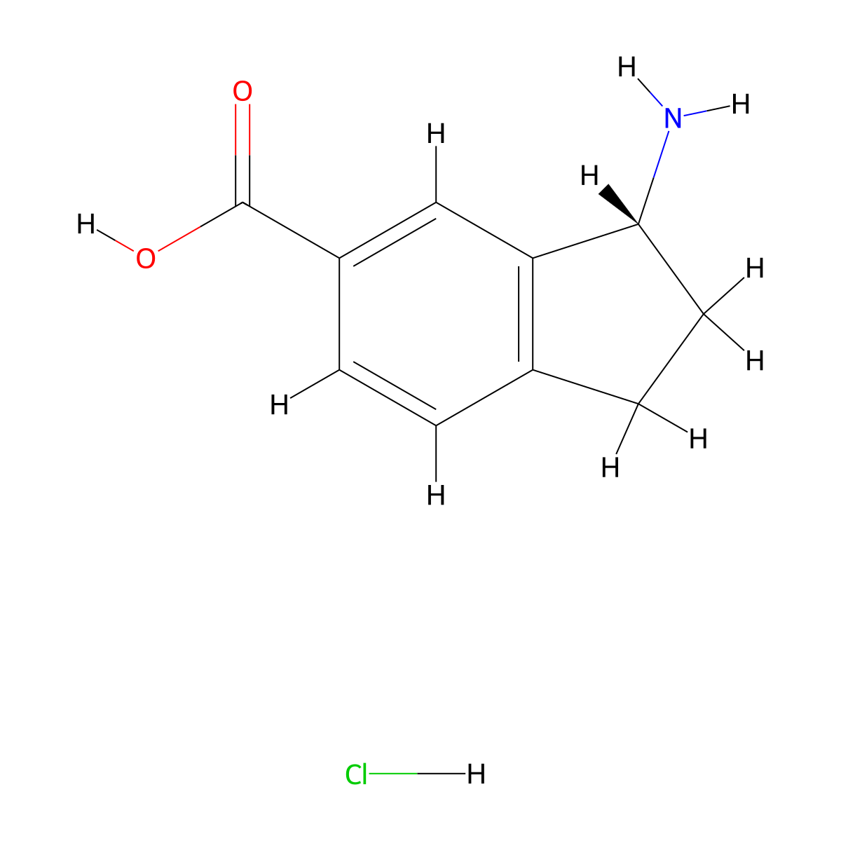 (3R)-3-amino-2,3-dihydro-1H-indene-5-carboxylic acid hydrochloride molecular structure, CAS 2919940-51-3
