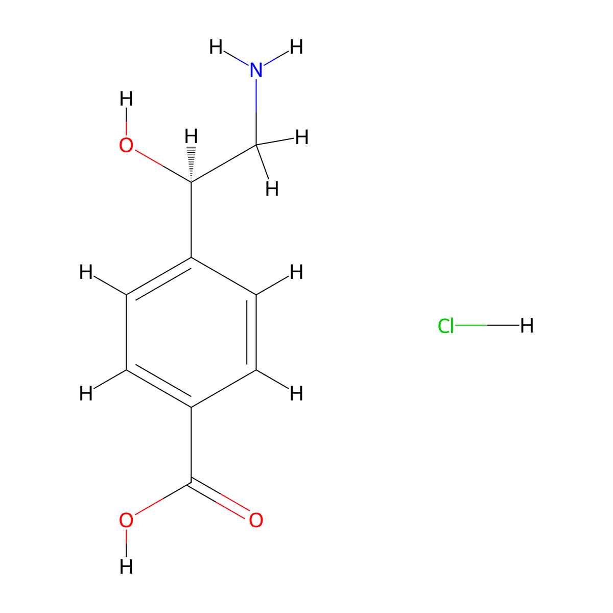 4-[(1R)-2-amino-1-hydroxyethyl]benzoic acid hydrochloride molecular structure, CAS 2919940-53-5