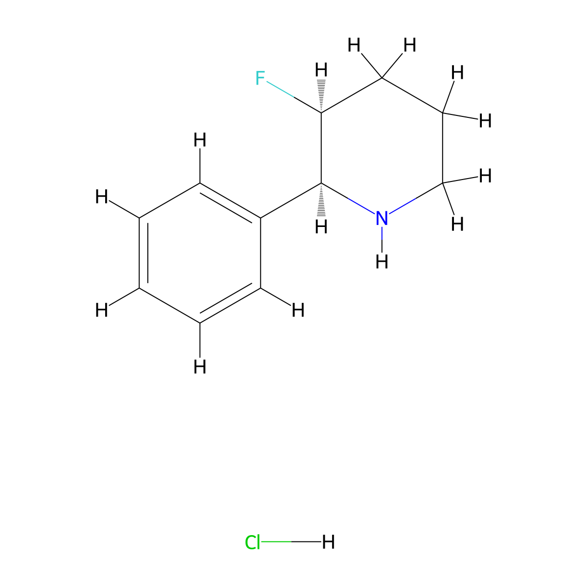 (2S,3S)-3-fluoro-2-phenylpiperidine hydrochloride molecular structure, CAS 2919940-78-4