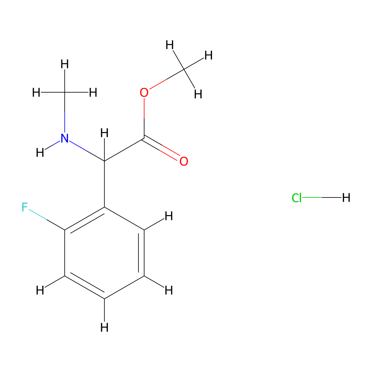 Methyl 2-(2-fluorophenyl)-2-(methylamino)acetate hydrochloride molecular structure, CAS 2919945-58-5