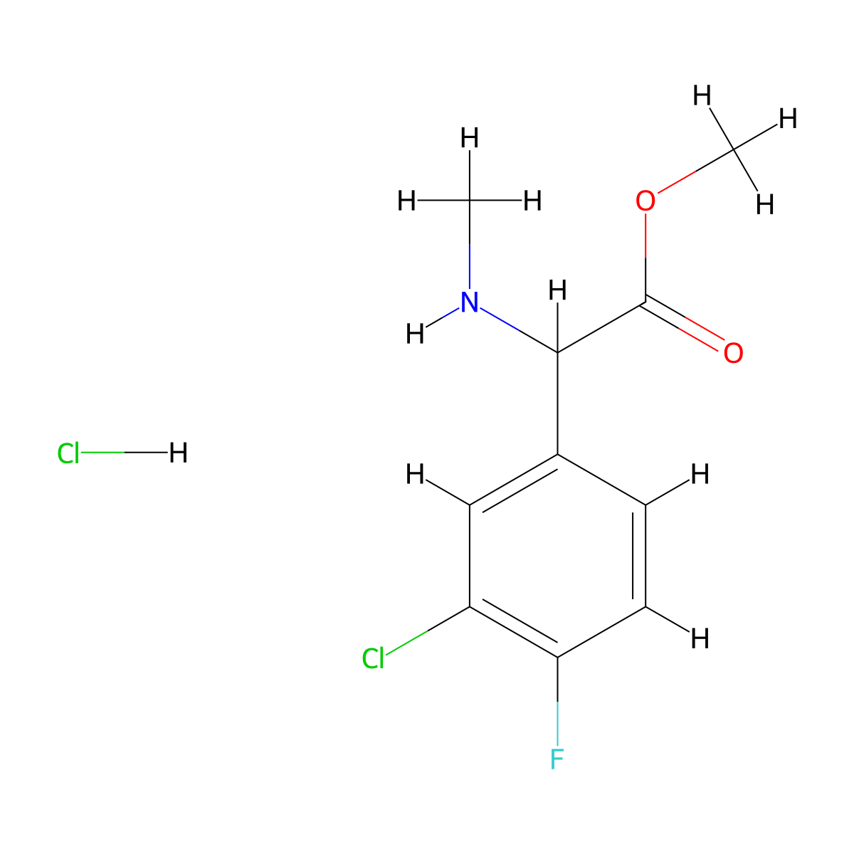 Methyl2-(3-chloro-4-fluorophenyl)-2-(methylamino)acetatehydrochloride molecular structure, CAS 2919945-62-1