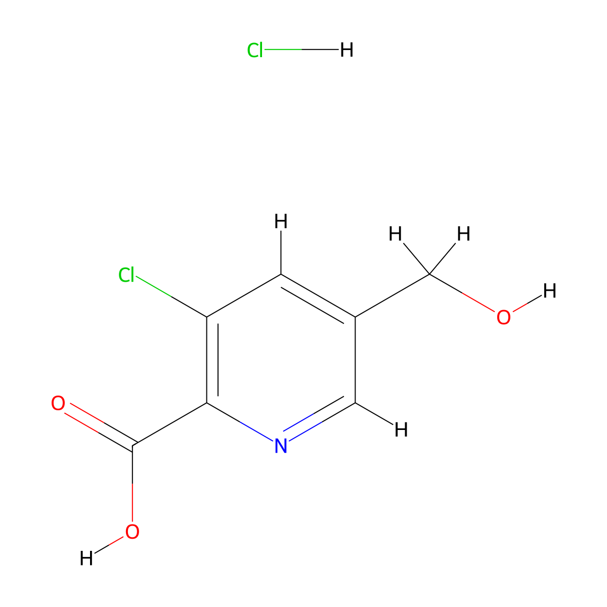 3-Chloro-5-(hydroxymethyl)pyridine-2-carboxylic acid hydrochloride molecular structure, CAS 2919945-65-4