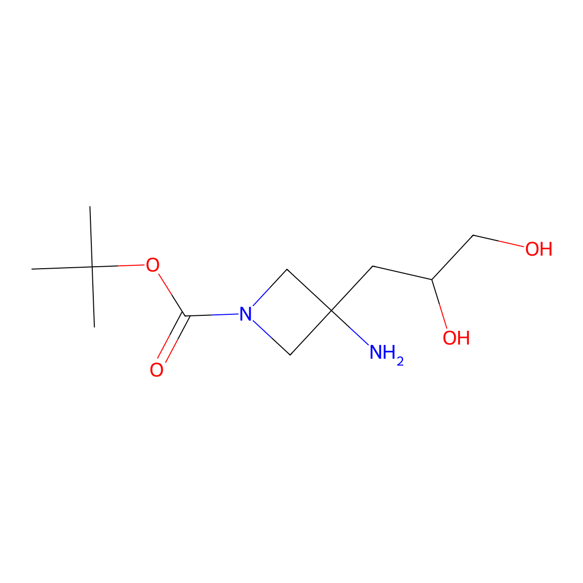 Tert-butyl 3-amino-3-(2,3-dihydroxypropyl)azetidine-1-carboxylate molecular structure, CAS 2919945-66-5