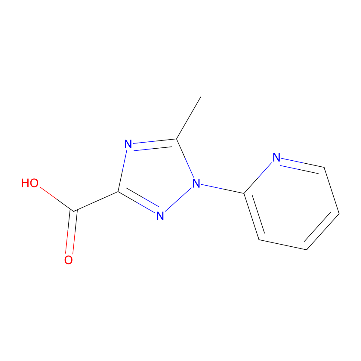 5-methyl-1-(pyridin-2-yl)-1H-1,2,4-triazole-3-carboxylic acid molecular structure, CAS 2919945-78-9