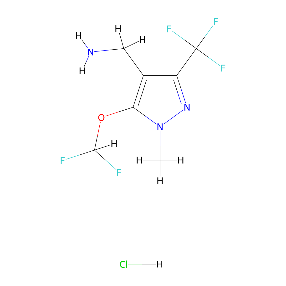 1-[5-(difluoromethoxy)-1-methyl-3-(trifluoromethyl)-1H-pyrazol-4-yl]methanamine hydrochloride molecular structure, CAS 2919945-84-7