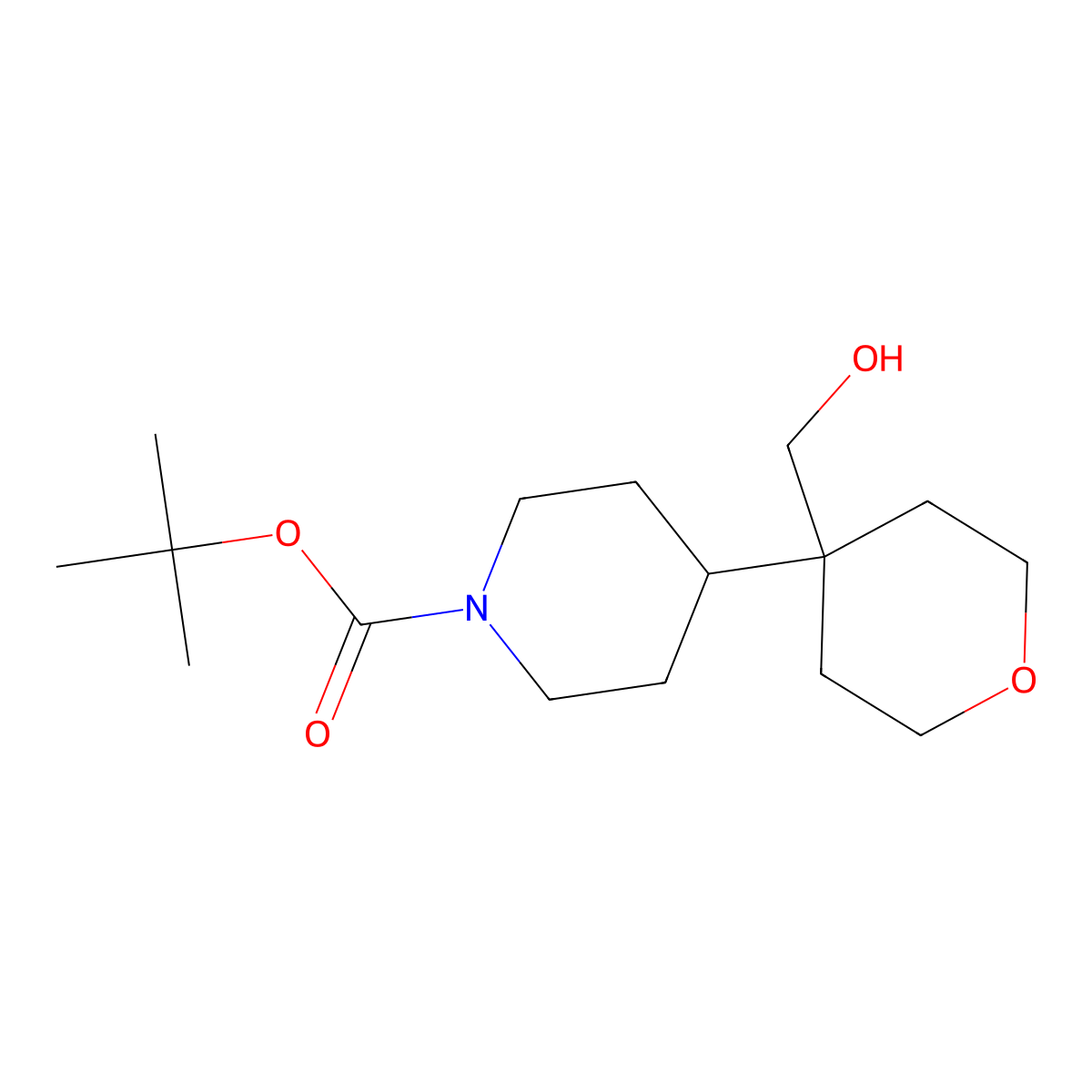 Tert-butyl 4-[4-(hydroxymethyl)oxan-4-yl]piperidine-1-carboxylate molecular structure, CAS 2919945-92-7