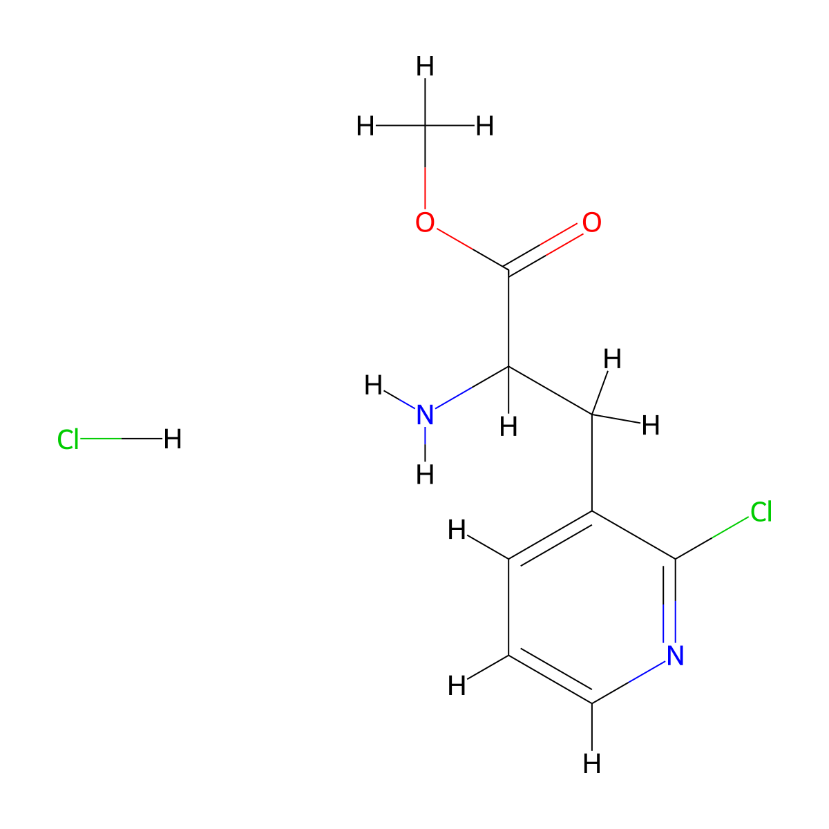 Methyl 2-amino-3-(2-chloropyridin-3-yl)propanoate hydrochloride molecular structure, CAS 2919946-01-1