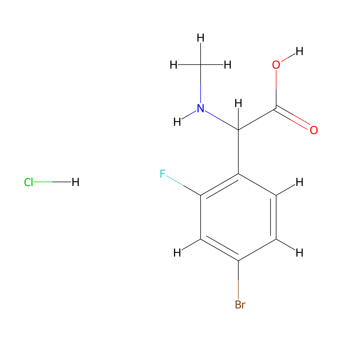2-(4-Bromo-2-fluorophenyl)-2-(methylamino)acetic acid hydrochloride molecular structure, CAS 2919946-17-9
