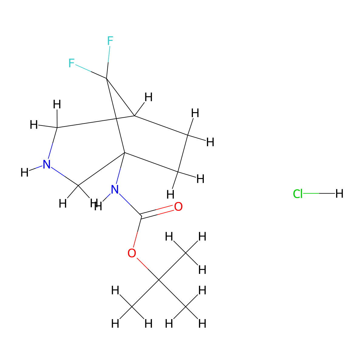 tert-butyl N-{8,8-difluoro-3-azabicyclo[3.2.1]octan-1-yl}carbamate hydrochloride molecular structure, CAS 2919946-31-7
