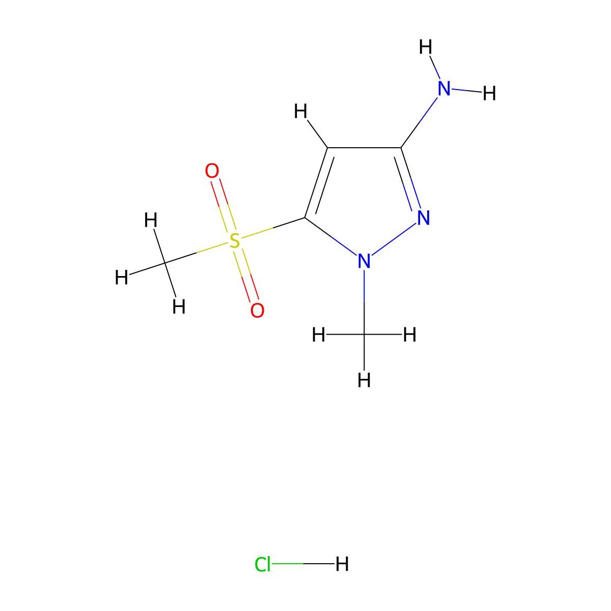 5-methanesulfonyl-1-methyl-1H-pyrazol-3-amine hydrochloride molecular structure, CAS 2919946-43-1