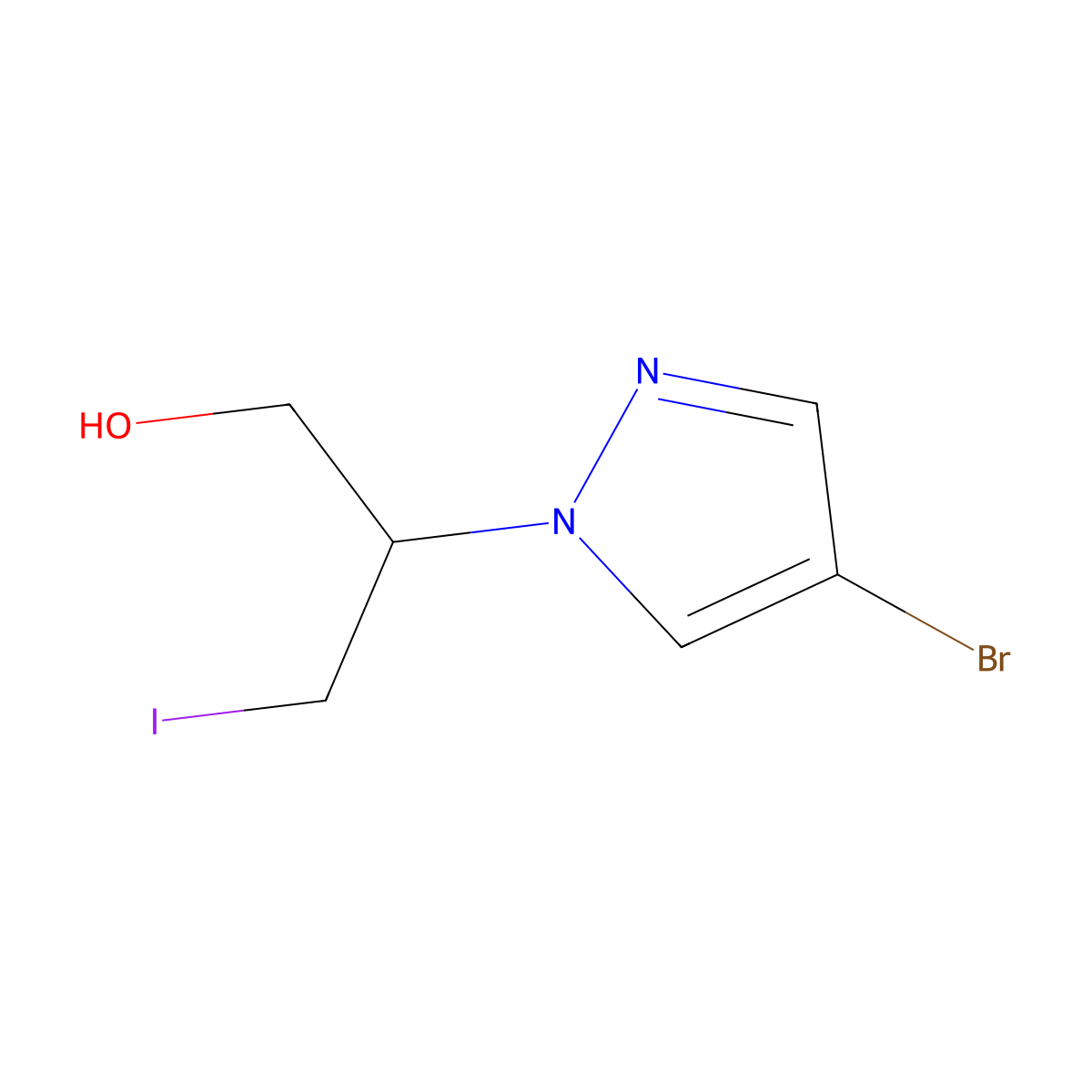 2-(4-bromo-1H-pyrazol-1-yl)-3-iodopropan-1-ol molecular structure, CAS 2919946-52-2