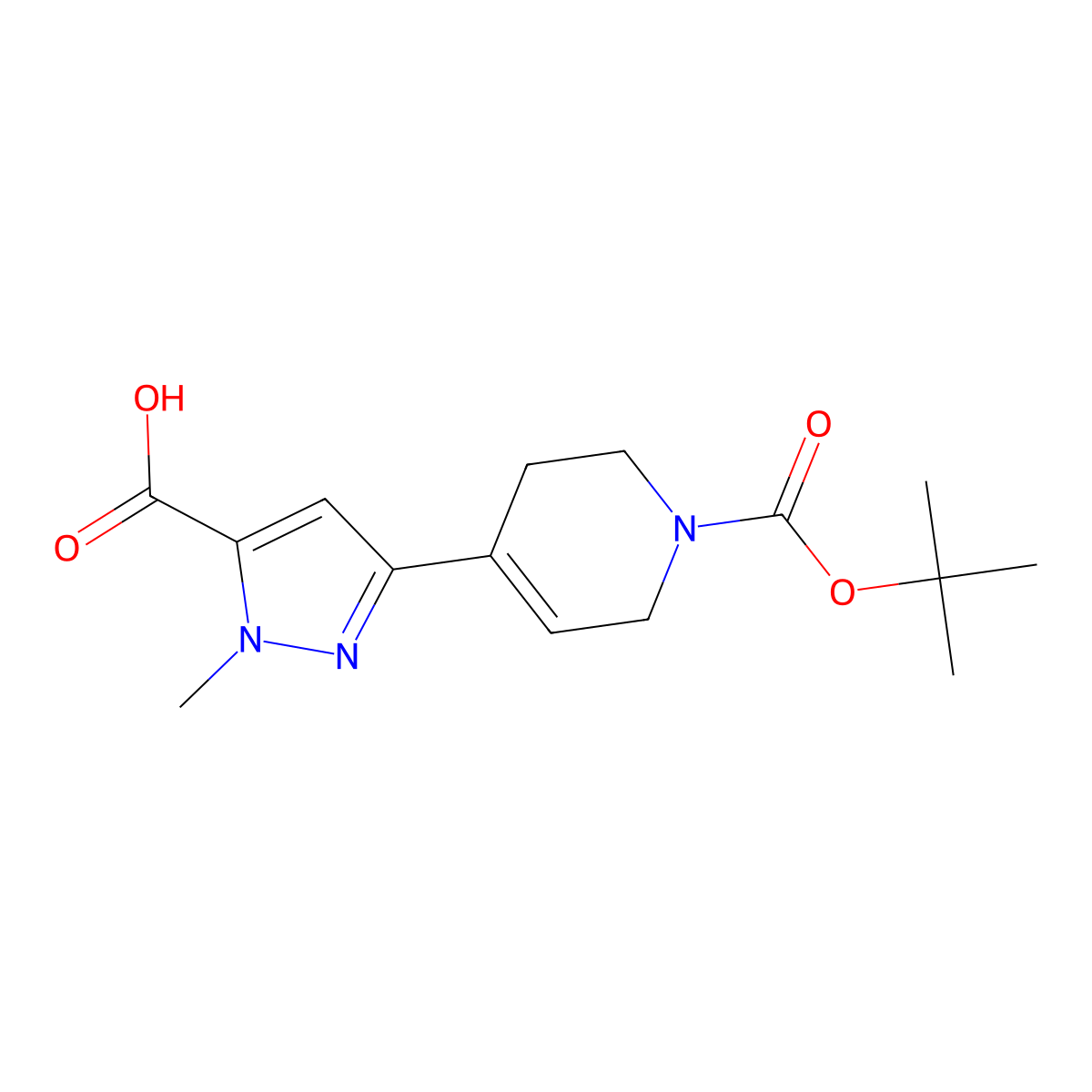 3-{1-[(tert-butoxy)carbonyl]-1,2,3,6-tetrahydropyridin-4-yl}-1-methyl-1H-pyrazole-5-carboxylic acid molecular structure, CAS 2919947-26-3