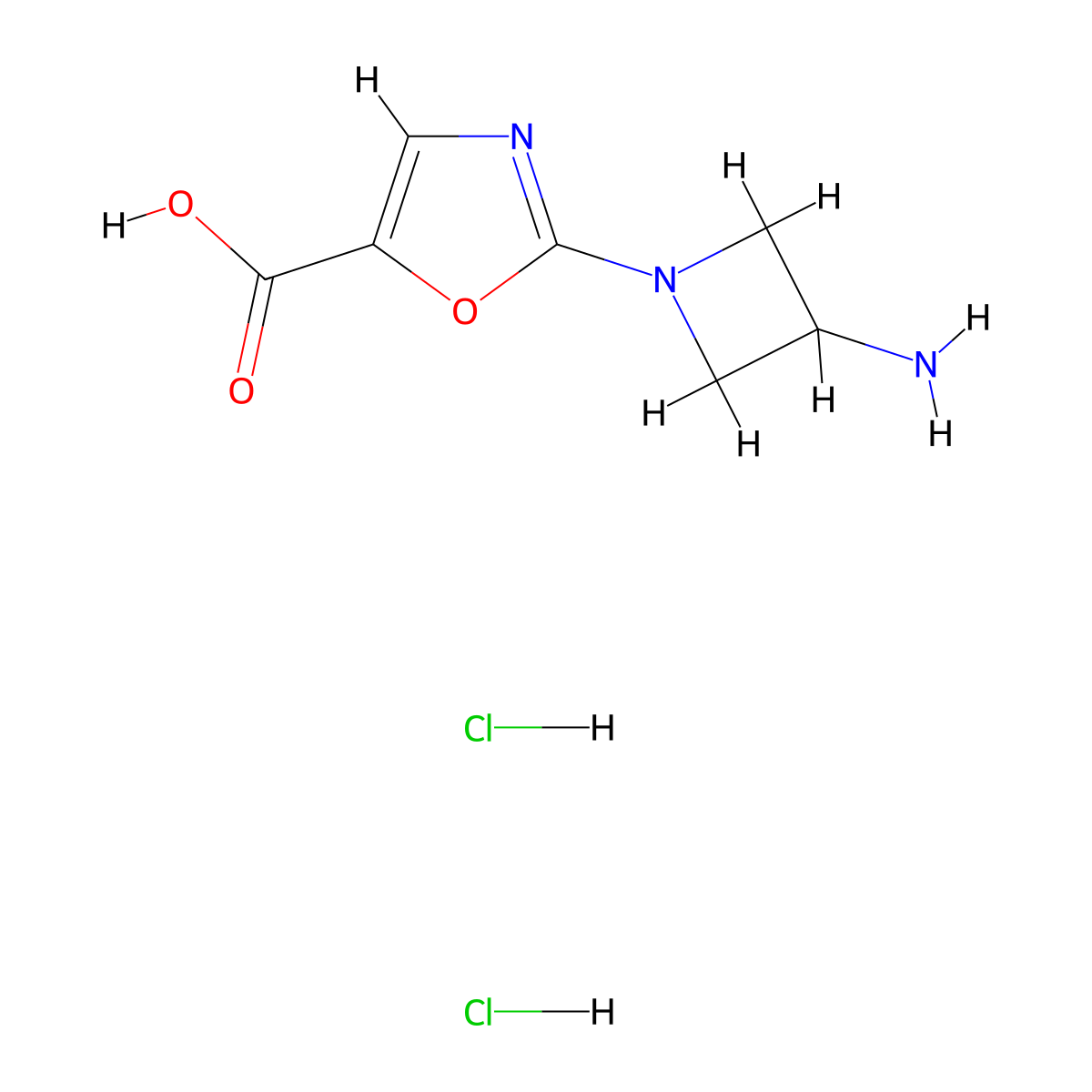 2-(3-Aminoazetidin-1-yl)-1,3-oxazole-5-carboxylic acid dihydrochloride molecular structure, CAS 2919947-31-0