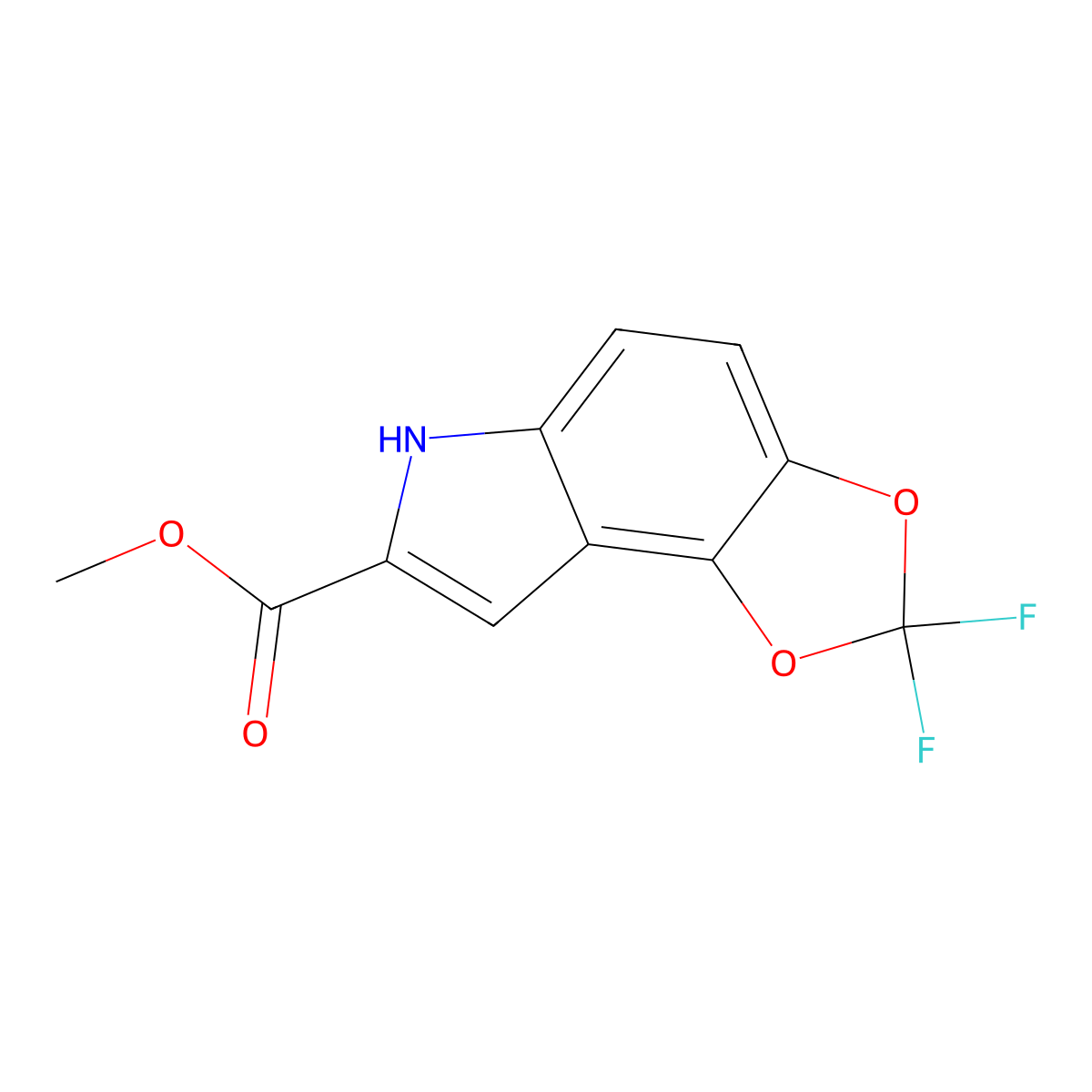 methyl 2,2-difluoro-2H,6H-[1,3]dioxolo[4,5-e]indole-7-carboxylate molecular structure, CAS 2919947-32-1