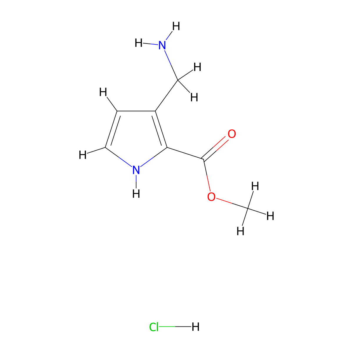 methyl 3-(aminomethyl)-1H-pyrrole-2-carboxylate hydrochloride molecular structure, CAS 2919947-40-1
