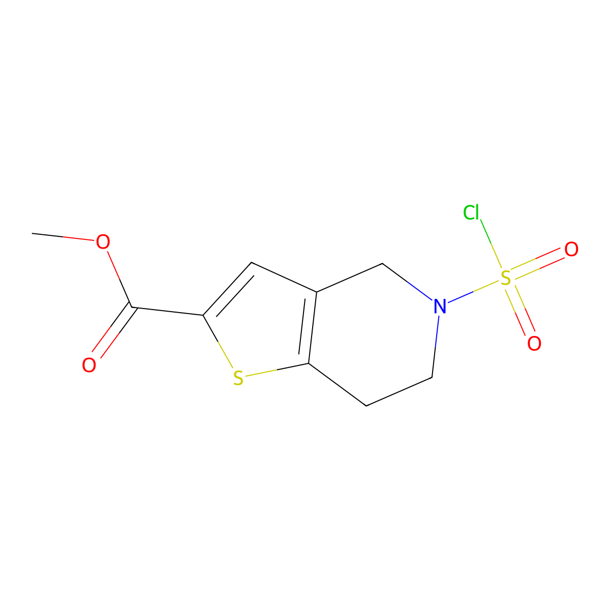 methyl 5-(chlorosulfonyl)-4H,5H,6H,7H-thieno[3,2-c]pyridine-2-carboxylate molecular structure, CAS 2919947-54-7