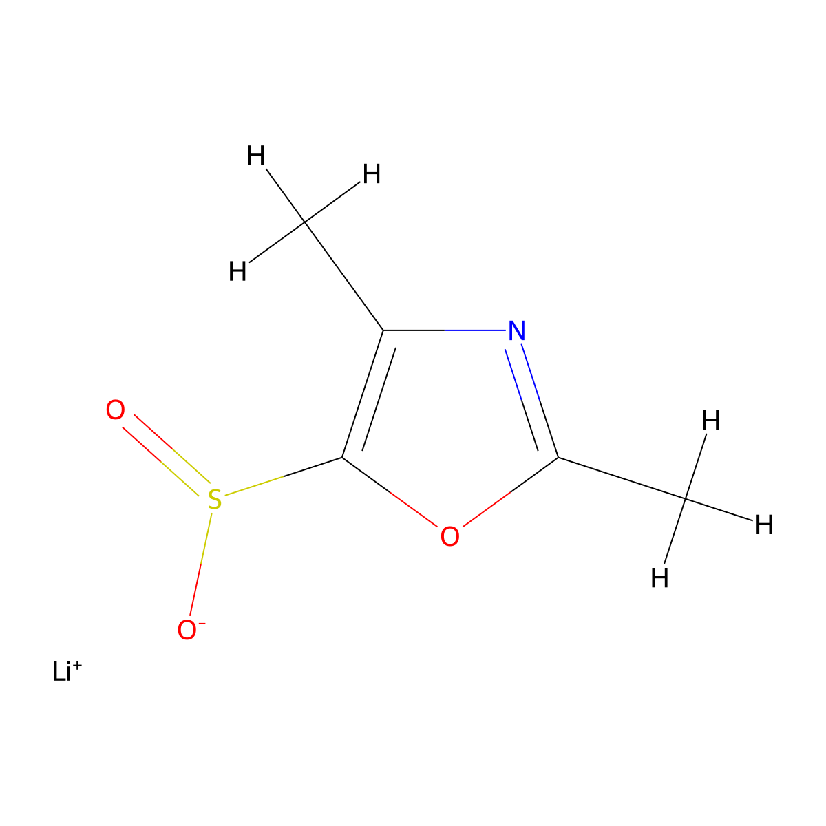 Lithium(1+) dimethyl-1,3-oxazole-5-sulfinate molecular structure, CAS 2919947-75-2