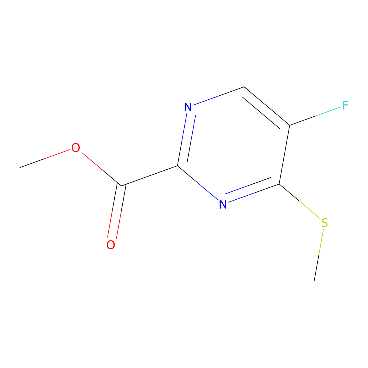 Methyl 5-fluoro-4-(methylsulfanyl)pyrimidine-2-carboxylate molecular structure, CAS 2919948-07-3