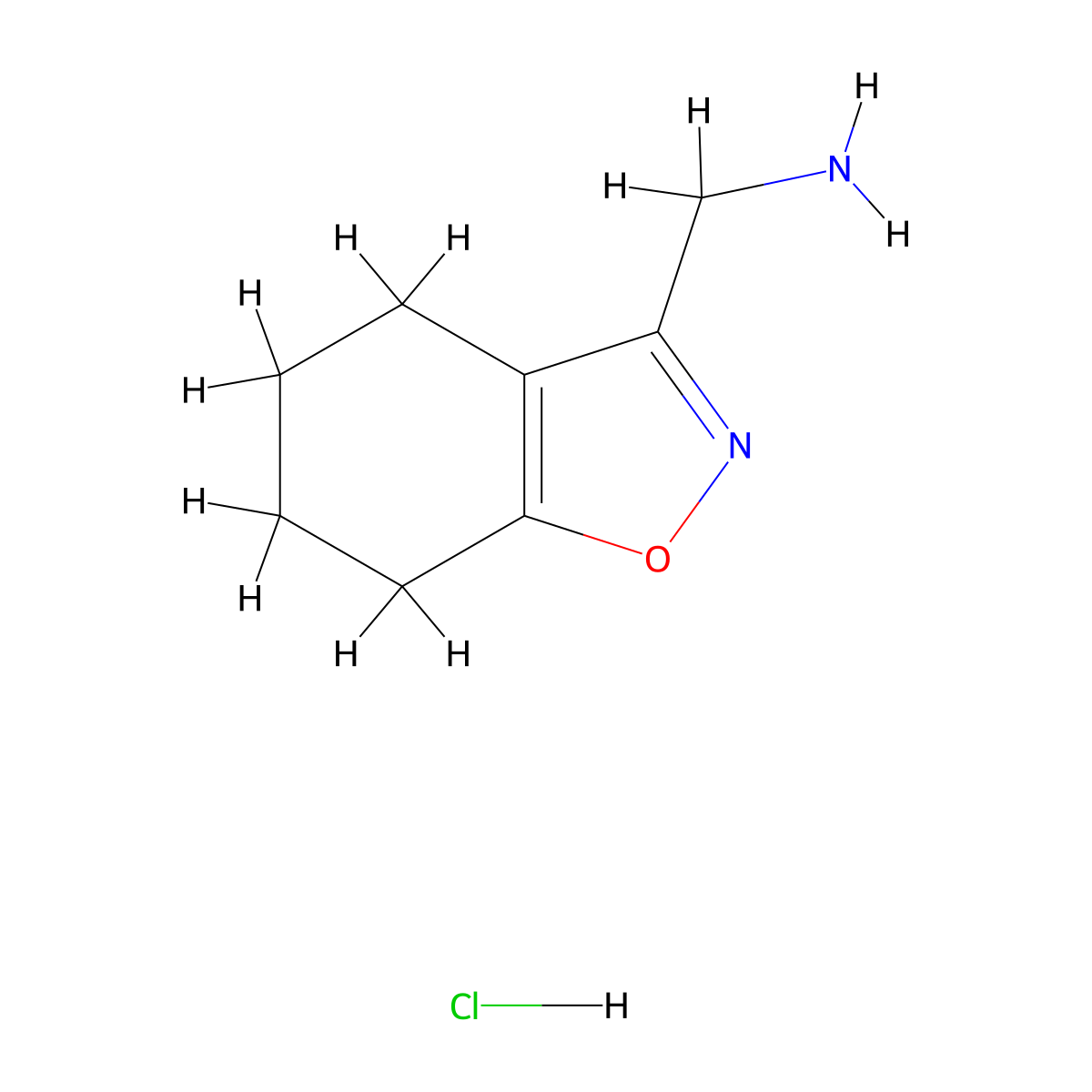 1-(4,5,6,7-Tetrahydro-1,2-benzoxazol-3-yl)methanamine hydrochloride molecular structure, CAS 2919948-14-2