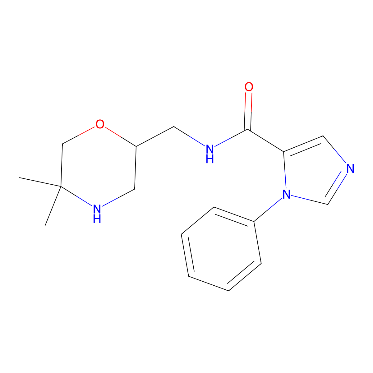 N-[(5,5-dimethylmorpholin-2-yl)methyl]-1-phenyl-1H-imidazole-5-carboxamide molecular structure, CAS 2919954-39-3