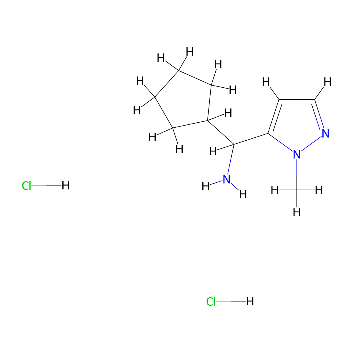 1-cyclopentyl-1-(1-methyl-1H-pyrazol-5-yl)methanamine dihydrochloride molecular structure, CAS 2919954-45-1