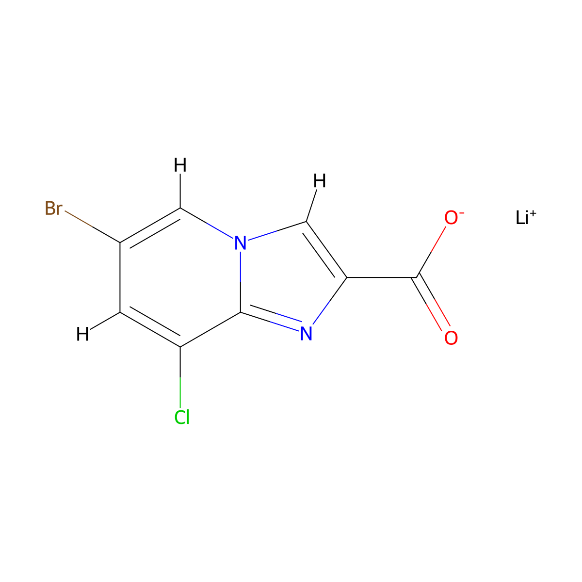 Lithium(1+) 6-bromo-8-chloroimidazo[1,2-a]pyridine-2-carboxylate molecular structure, CAS 2919954-94-0