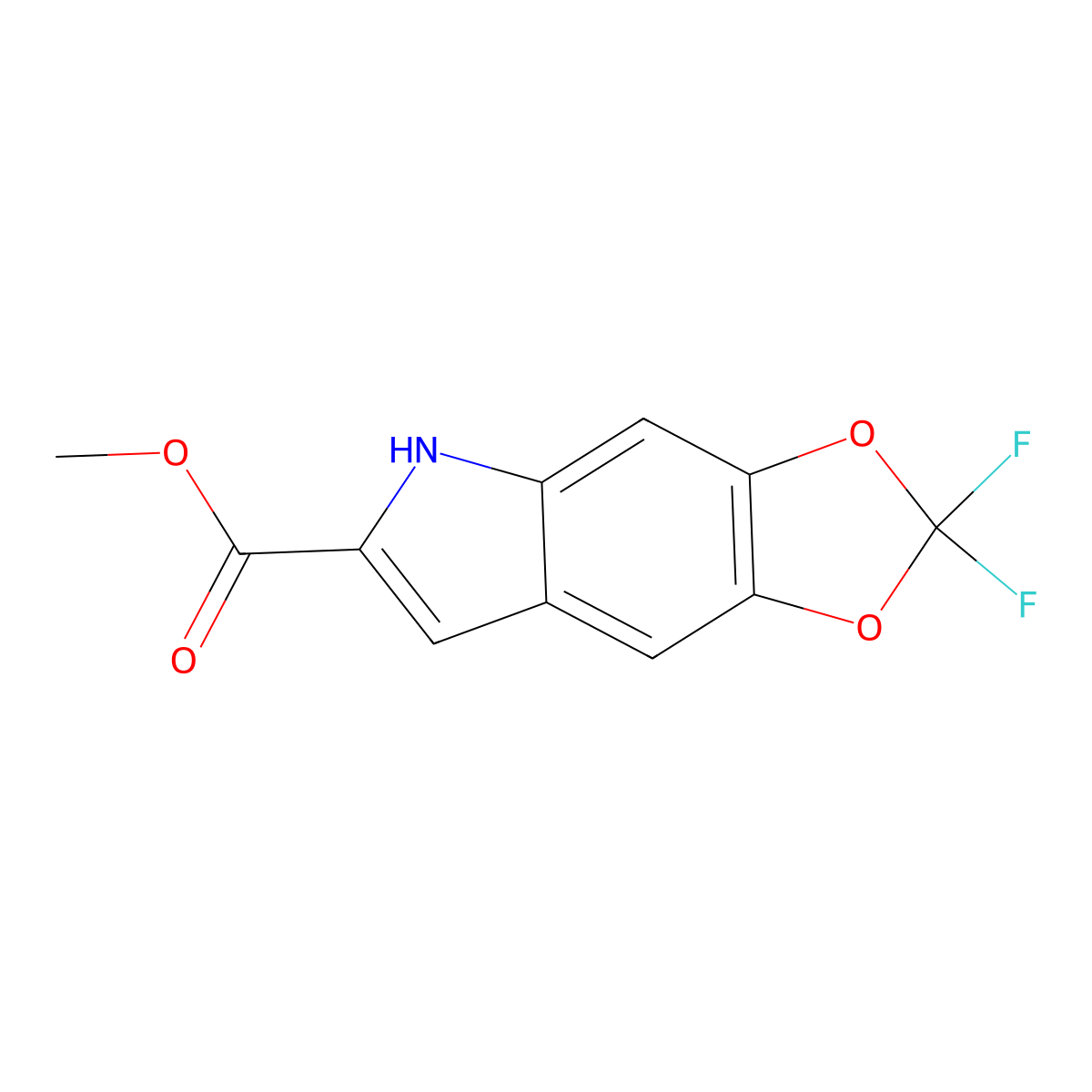 methyl 2,2-difluoro-2H,5H-[1,3]dioxolo[4,5-f]indole-6-carboxylate molecular structure, CAS 2919955-05-6