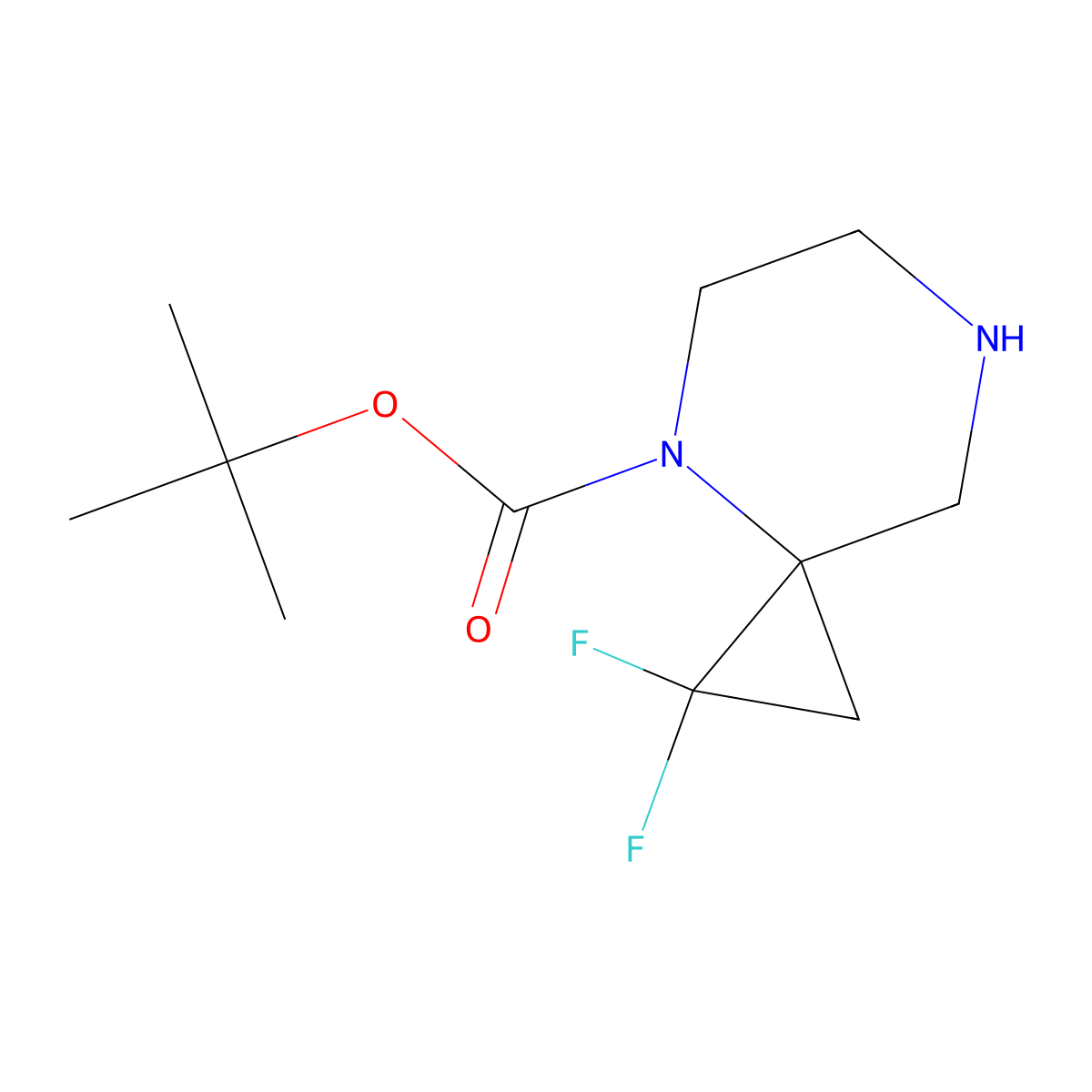 Tert-butyl 1,1-difluoro-4,7-diazaspiro(2.5)octane-4-carboxylate molecular structure, CAS 2919955-27-2
