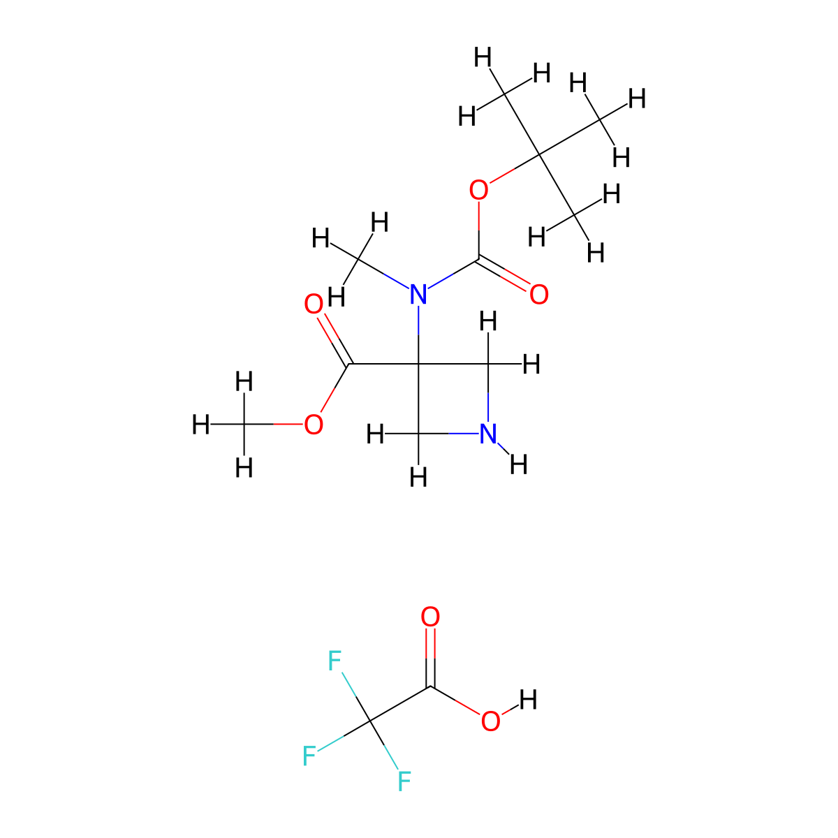Methyl 3-{[(tert-butoxy)carbonyl](methyl)amino}azetidine-3-carboxylate; trifluoroacetic acid molecular structure, CAS 2919955-31-8