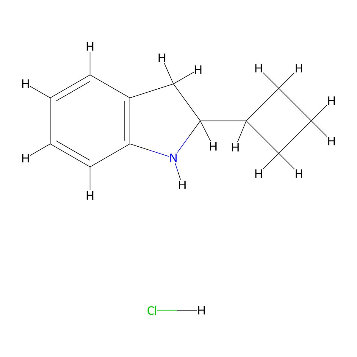 2-cyclobutyl-2,3-dihydro-1H-indole hydrochloride molecular structure, CAS 2919955-32-9