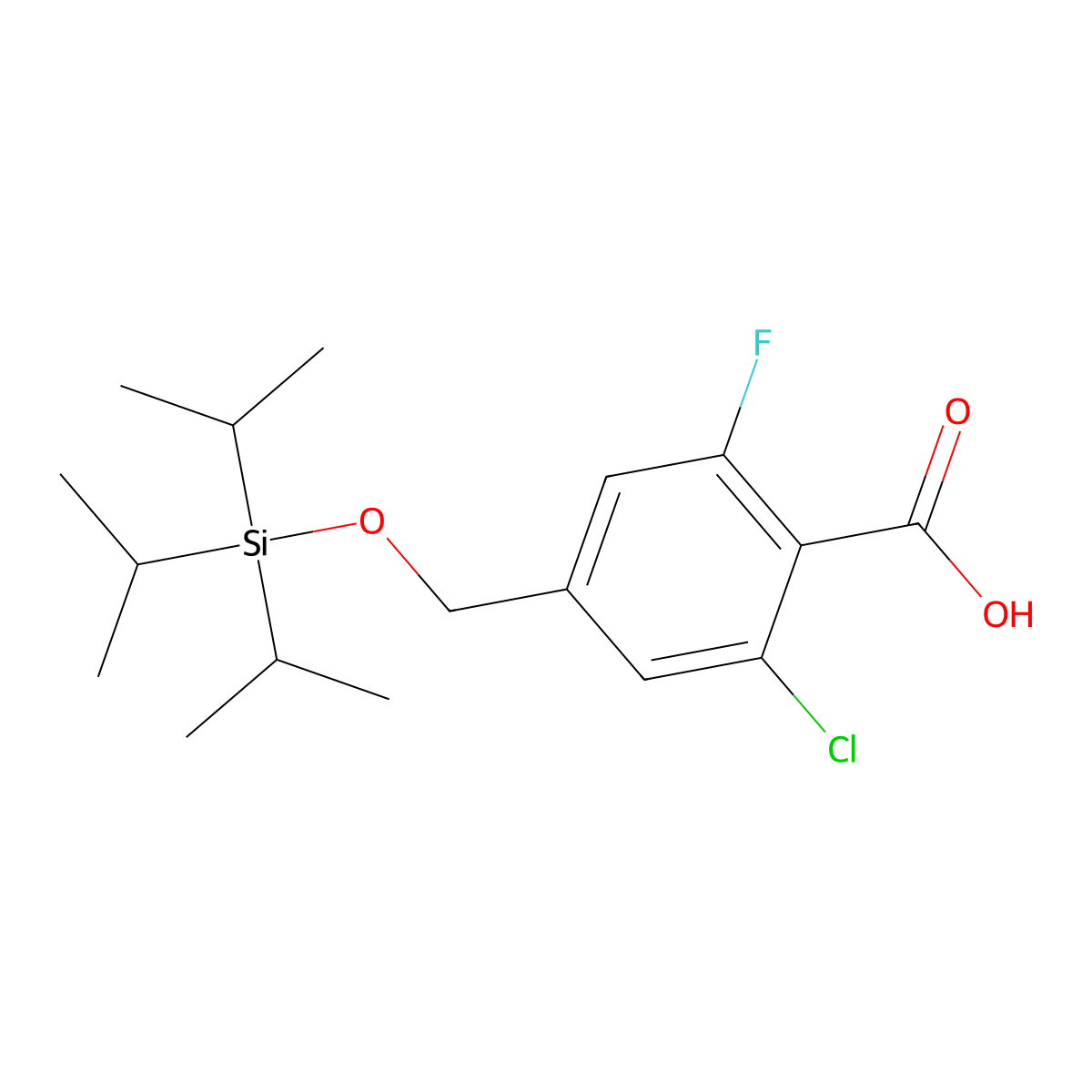 2-Chloro-6-fluoro-4-({[tris(propan-2-yl)silyl]oxy}methyl)benzoic acid molecular structure, CAS 2919955-49-8