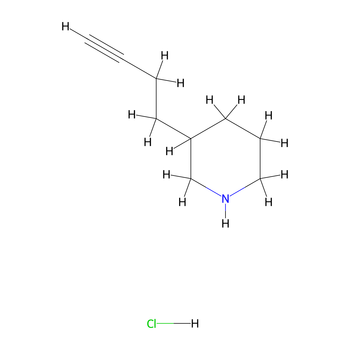 3-(But-3-yn-1-yl)piperidine hydrochloride molecular structure, CAS 2919955-86-3