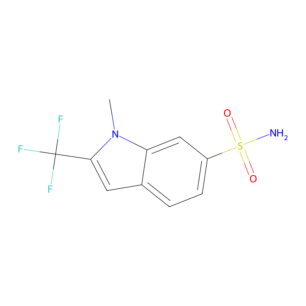 1-methyl-2-(trifluoromethyl)-1H-indole-6-sulfonamide molecular structure, CAS 2919955-91-0