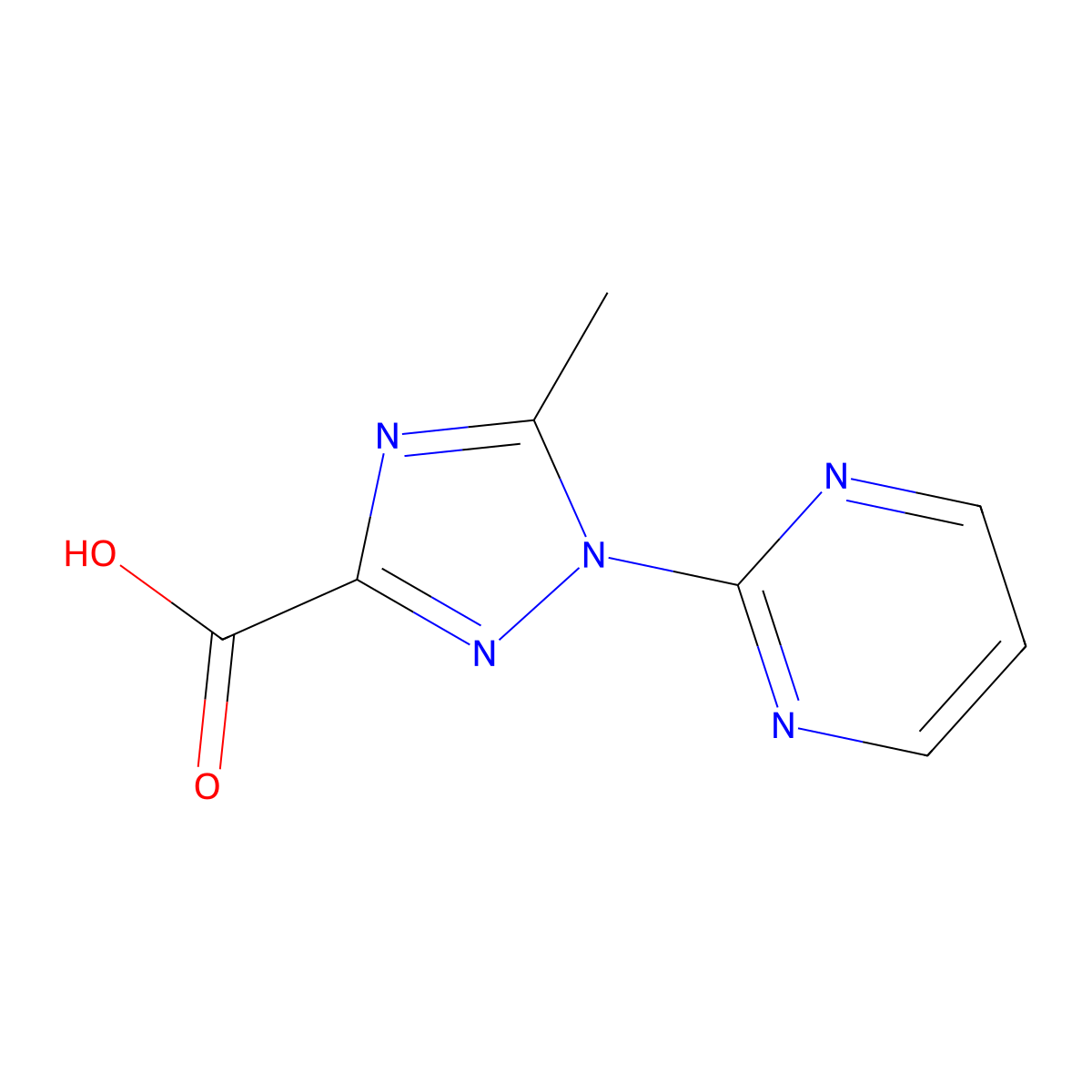 5-methyl-1-(pyrimidin-2-yl)-1H-1,2,4-triazole-3-carboxylic acid molecular structure, CAS 2919955-97-6