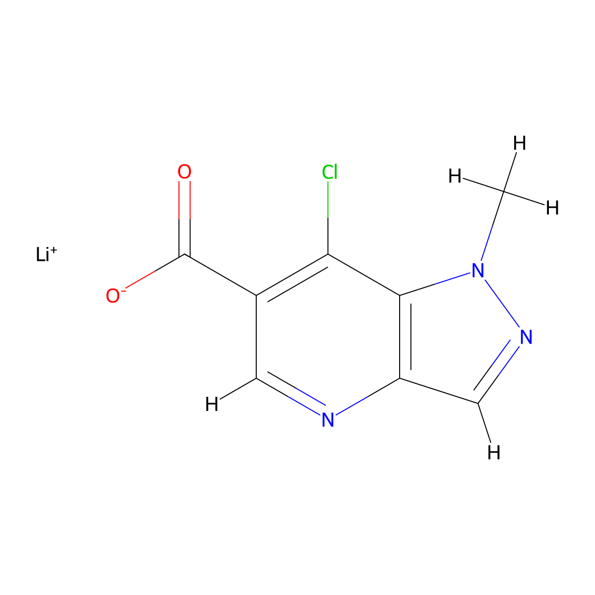 lithium(1+) 7-chloro-1-methyl-1H-pyrazolo[4,3-b]pyridine-6-carboxylate molecular structure, CAS 2919956-09-3
