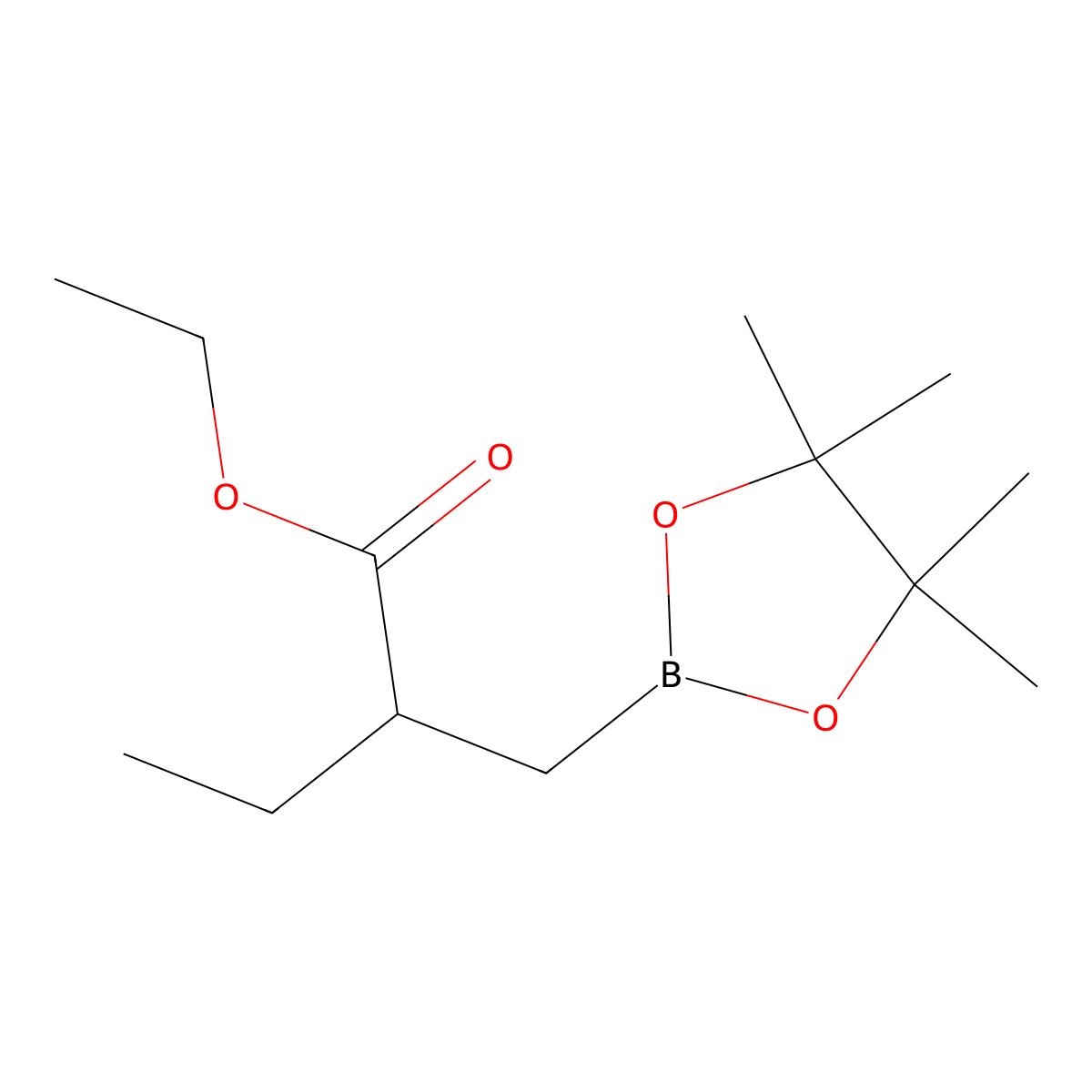 Ethyl 2-[(tetramethyl-1,3,2-dioxaborolan-2-yl)methyl]butanoate molecular structure, CAS 2919960-45-3